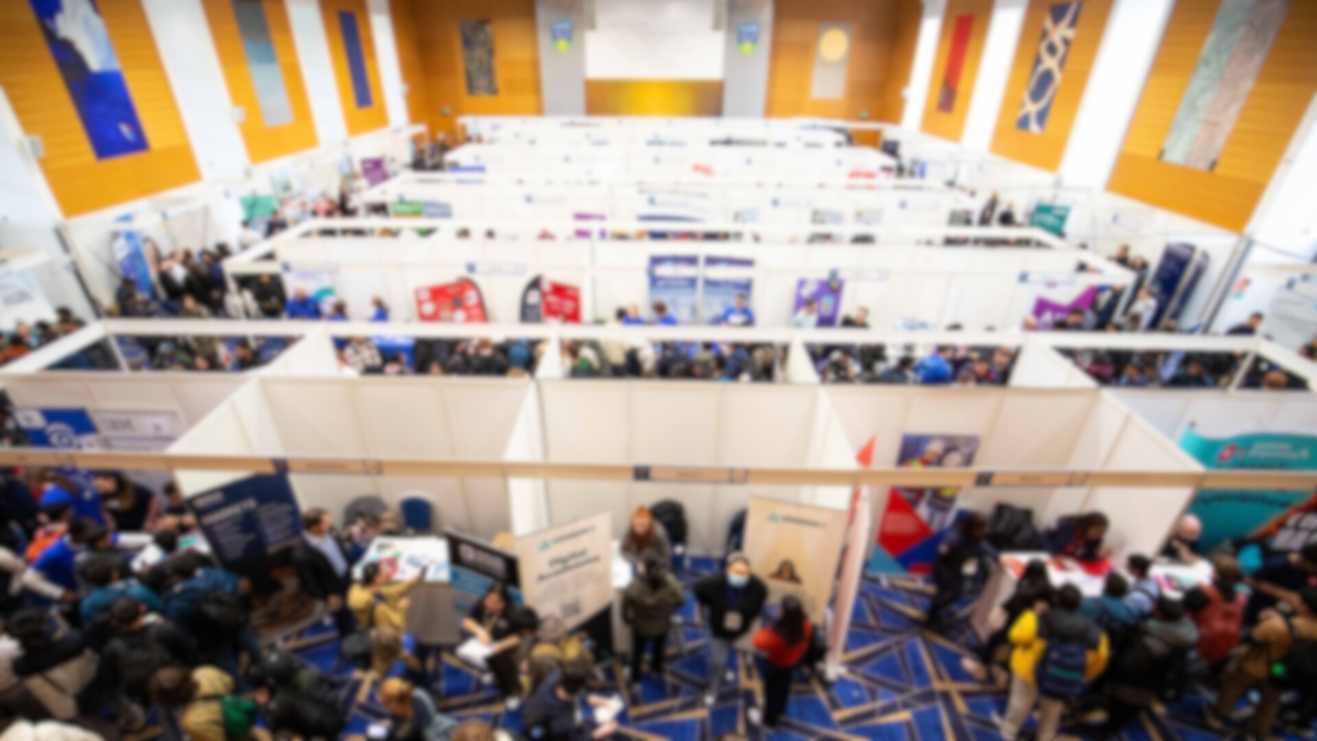 A blurred photo of a UCD Careers Fair.